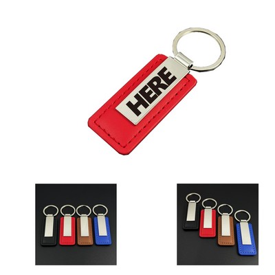 Rectangular Leather With Zinc Alloy Keychain
