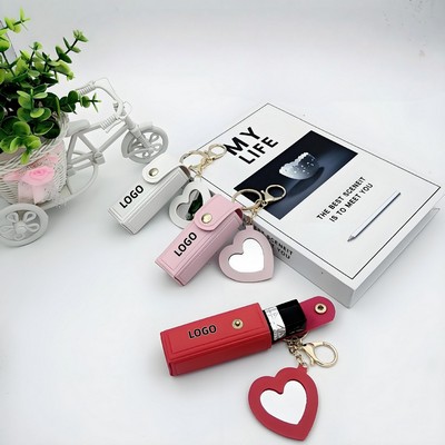 Leather Lip Balm Keychain Mirror Holder Organizer