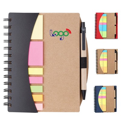 Moq100 Spiral Kraft Cover Notebook With Pen/Sticky Note