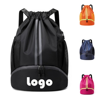 13 x 19" Drawstring Backpack with Shoes Compartment, Dry Wet Separation Large Capacity