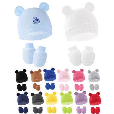 Baby Hat & Mittens Set with Bear Ears - Soft Newborn Caps for Hospital & Home