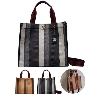 Classic Striped Canvas Tote Bag
