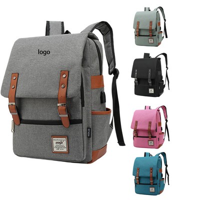 USB Vintage Travel Durable Oxford Fabric Backpack