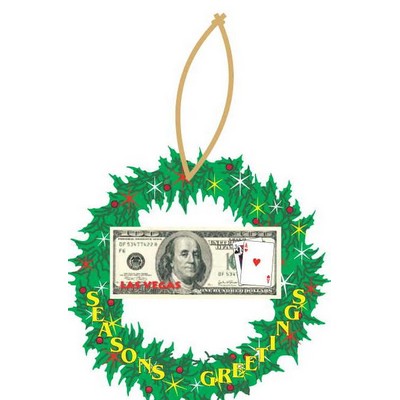 LV Blackjack $100 Bill Wreath Ornament w/ Clear Mirrored Back (6 Square Inch)