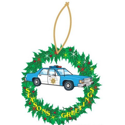 Police Car Executive Wreath Ornament w/ Mirrored Back (8 Square Inch)