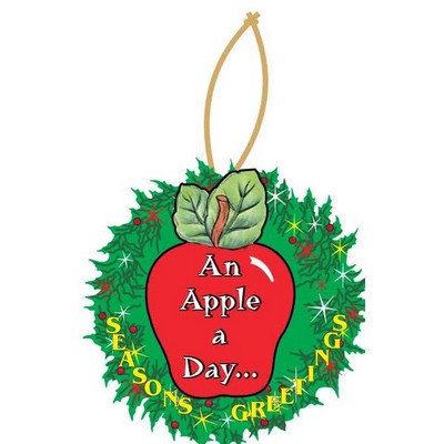 Apple w/ Daily Apple Slogan Wreath Ornament w/ Mirrored Back (12 Square Inch)