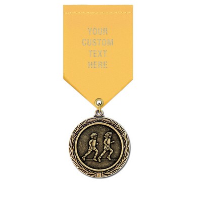 Children Running Cast MX Medal w/Satin Drape Ribbon (1½")