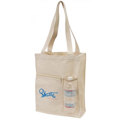 Canvas Mesh Tote Bag w/ Bottle Holder (12"x15")