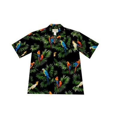 Black Hawaiian Shirt (S - 3XL in-stock) - 100% Cotton Poplin Tropical Print w/ Coconut Buttons