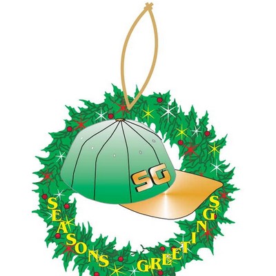 Baseball Cap & Wreath Ornament w/ Clear Mirrored Back (3 Square Inch)