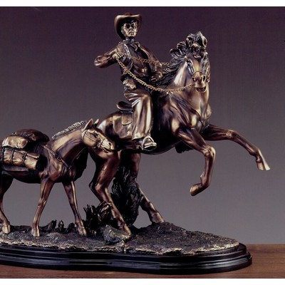 Bronze Finish Cowboy & 2 Horses Trophy w/Oblong Base (22"x17")