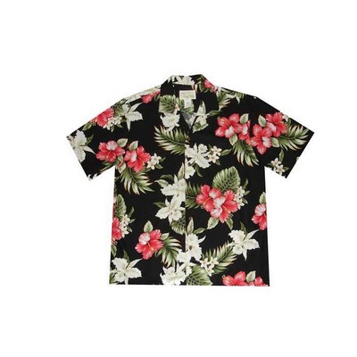 Black Hawaiian Shirt (S - 3XL in-stock) - 100% Cotton Poplin Tropical Print w/ Coconut Buttons