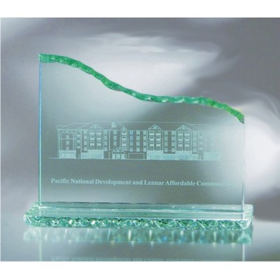 Jade Glass Horizontal Wave Award w/Pearl Edge (6"x7")