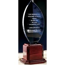 15" Half Blue Acrylic Flame Award w/Cherry Base