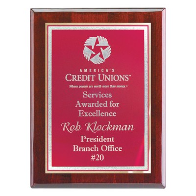 Plaque - 7"x9" Mahogany Piano Wood Plaque with Burgundy Red Florentine Plate (5"x7")