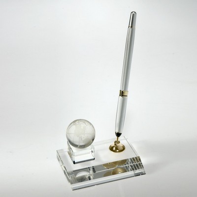 2 3/4" Awards-Crystal Globe Pen Set w/ Silver Pen