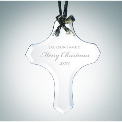 Beveled Cross Shape Jade Glass Ornament