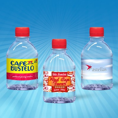 8 Oz. Custom Label Water w/Red Flat Cap - Clear Bottle