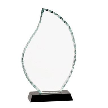 Flame Shaped Facet Glass Award w/ Black Base (8 1/2")