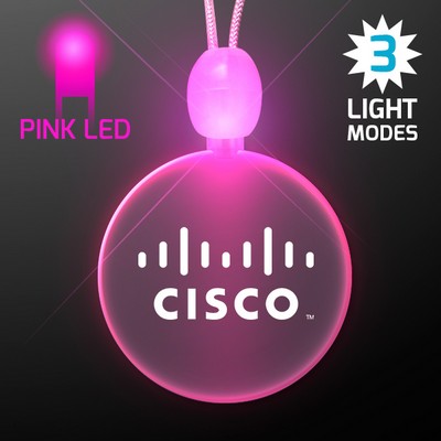 Light Up Promotional Acrylic Circle Necklaces with Pink LED - PRINTED
