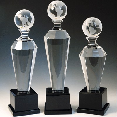 2" 1 Black/Clear Crystal Globe Trophy