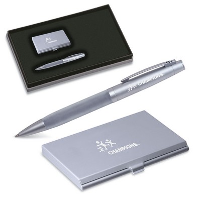 2-Piece Gift Set of Business Card Case with Mirror and Ballpoint Pen