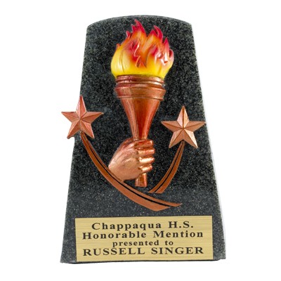 5 ½" Black Stone Resin Bronze Torch & Stars Trophy