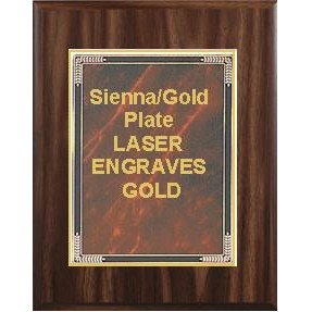 Walnut Plaque 8" x 10" - Sienna/Gold - 6" x 8" Marble Mist Plate