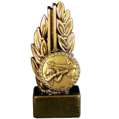 Stock 7" Laurel Trophy With 2" Shooting Coin and Engraving Plate