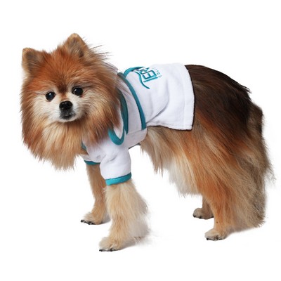 Hooded Pet Robe, White Velour with Teal Trim (Blank)