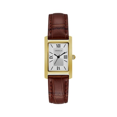 Caravelle Ladies Dark Brown Croc-Embossed Leather Strap Watch (Rectangle Dial)