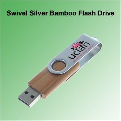 Swivel Silver Bamboo Flash Drive - 32 GB Memory