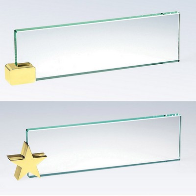 Jade Glass Name Plate with Brass Star Corner Holder (10"x3")