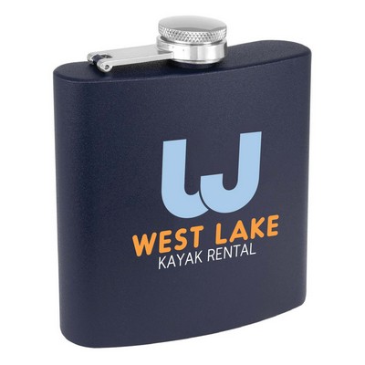 6 Oz. Matte Navy Blue Powder Coated Stainless Steel Flask