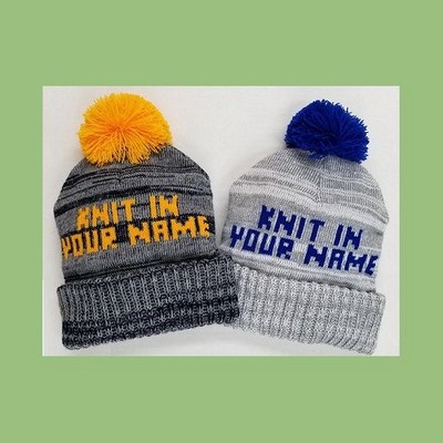 Retro Two-Tone Deluxe Rib Cuff Heavyweight Knit Hat and Cap with Pom- USA Made Manufacturer