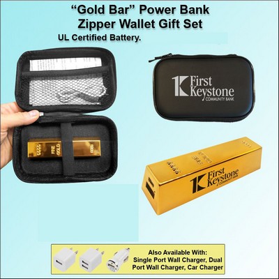 "Gold Bar" Power Bank Zipper Wallet Gift Set 2200 mAh