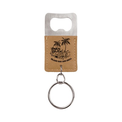 Leatherette Bottle Opener Keychain (Light Brown)