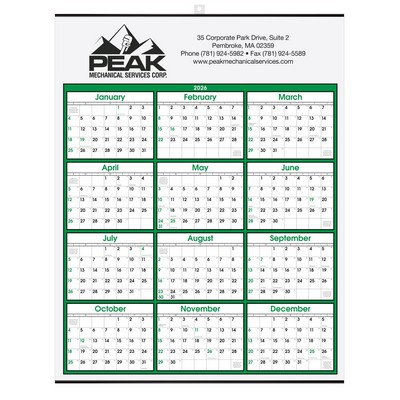 Green Border Modern Yearly Calendar w/Top Imprint
