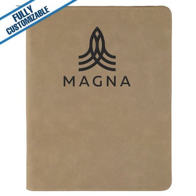 Light Tan Leatherette - 9.5X12" Zip Portfolio Folder With Notepad