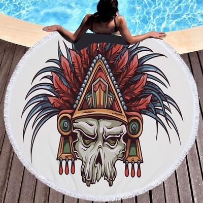 60" Halloween Edition Microfiber Skull Round Beach Towel with Tassel Fringe