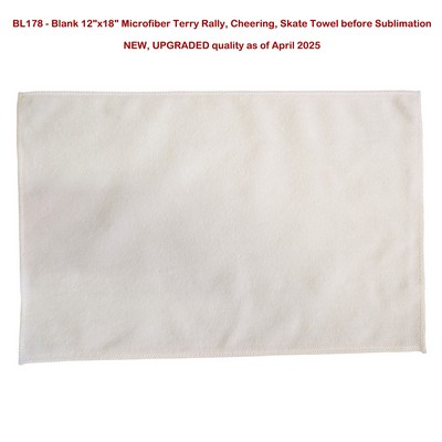 White Microfiber Dri-Lite Terry Rally, Sports, Skate Towel 12x18, Blank Only, Best Seller