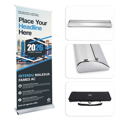 Deluxe Retractable Aluminum Banner Stand W/ Graphic 31.5" X 79"