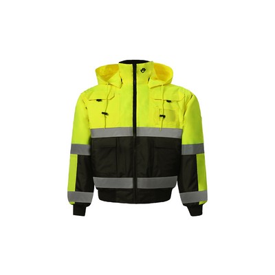 High Visibility Reversible Bomber Jacket, Class 3, Lime, 300 Denier