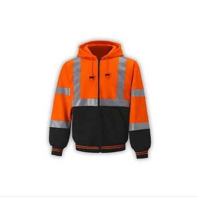 High Visibility Hoodie Sweatshirt, Class 3, Orange, Fleece Polyester