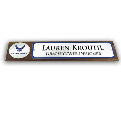 Genuine Walnut Desk Block w/US Air Force Medallion & Silver Matte Plate