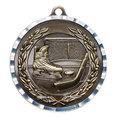 2 ¾" Hockey Medal w/3D Diamond Engraved Cast Satin