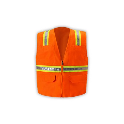 High Visibility Multi-pocket Safety Vest with Reflective Tape, Orange, Solid Body