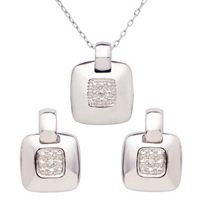 Jilco Inc. Square Sterling Silver & Diamond Earring & Necklace Set