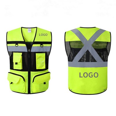 Standard Pockets and Mesh Lining Reflective Vest for Traffic Patrol