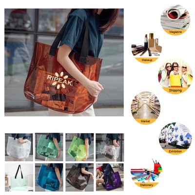 15.8x12" PVC Transparent Waterproof Tote Bag Clear Shoulder Bag For Shopping Outdoors